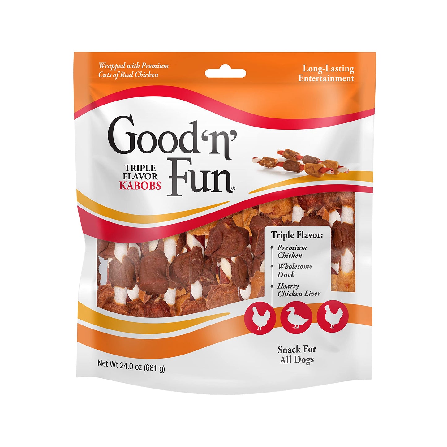 HOTGood 'n' Fun Kabobs Long-Lasting Dog Treat Made With Real Protein, 48 oz | Premium Chicken, Pork and Beef Hide Chew, Supports Dental Health and Mental Stimulation, For Adult Dogs