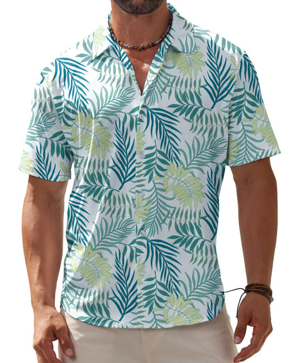 HOTBOJIN Men's Hawaiian Wrinkle Free Short Sleeve Button Down Tropical Floral Beach Vacation Shirt
