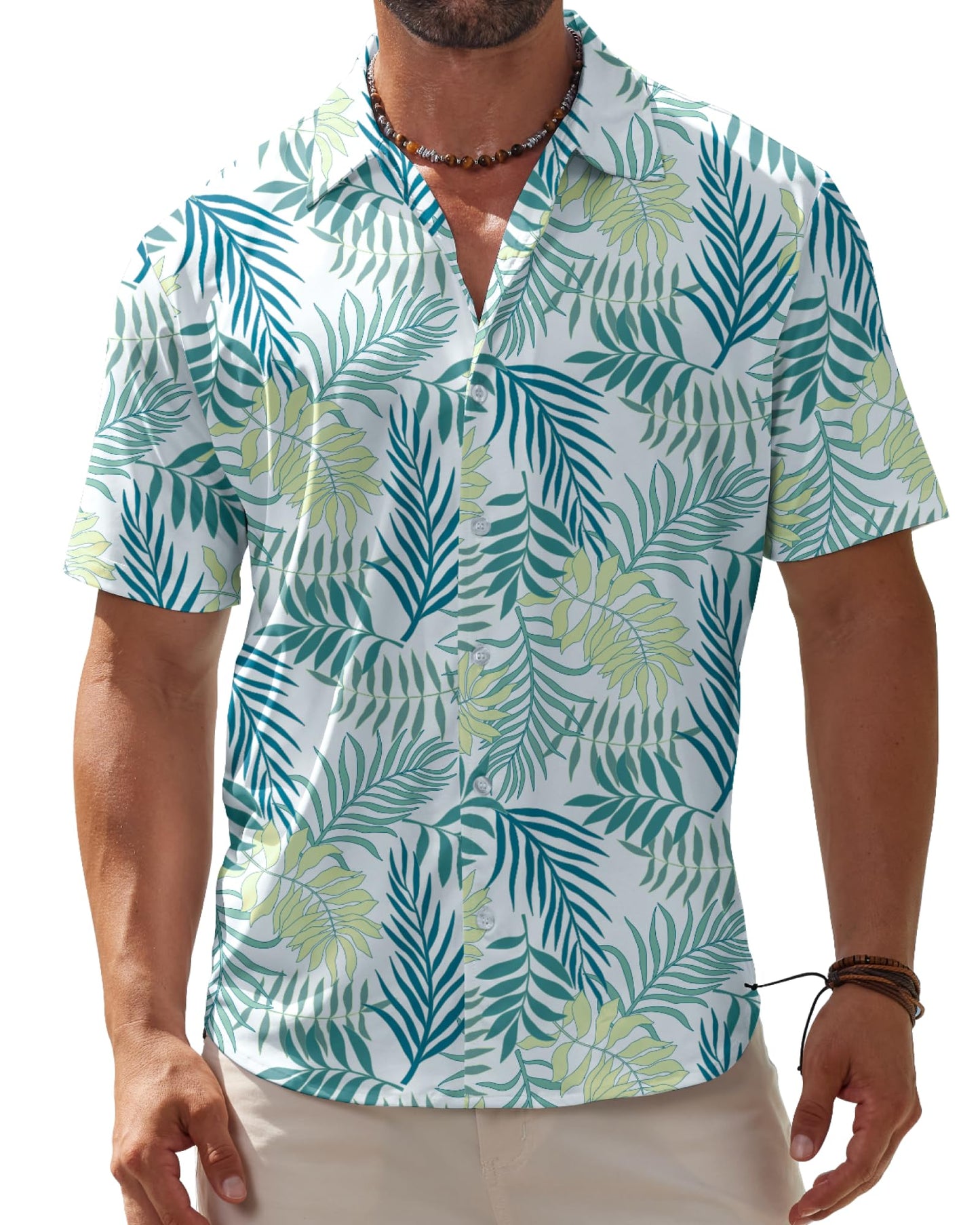 HOTBOJIN Men's Hawaiian Wrinkle Free Short Sleeve Button Down Tropical Floral Beach Vacation Shirt