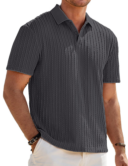 HOTJMIERR Mens Casual Polo Shirt Summer Short Sleeve Vacation Button Beach Knit Stretchy Golf Shirts