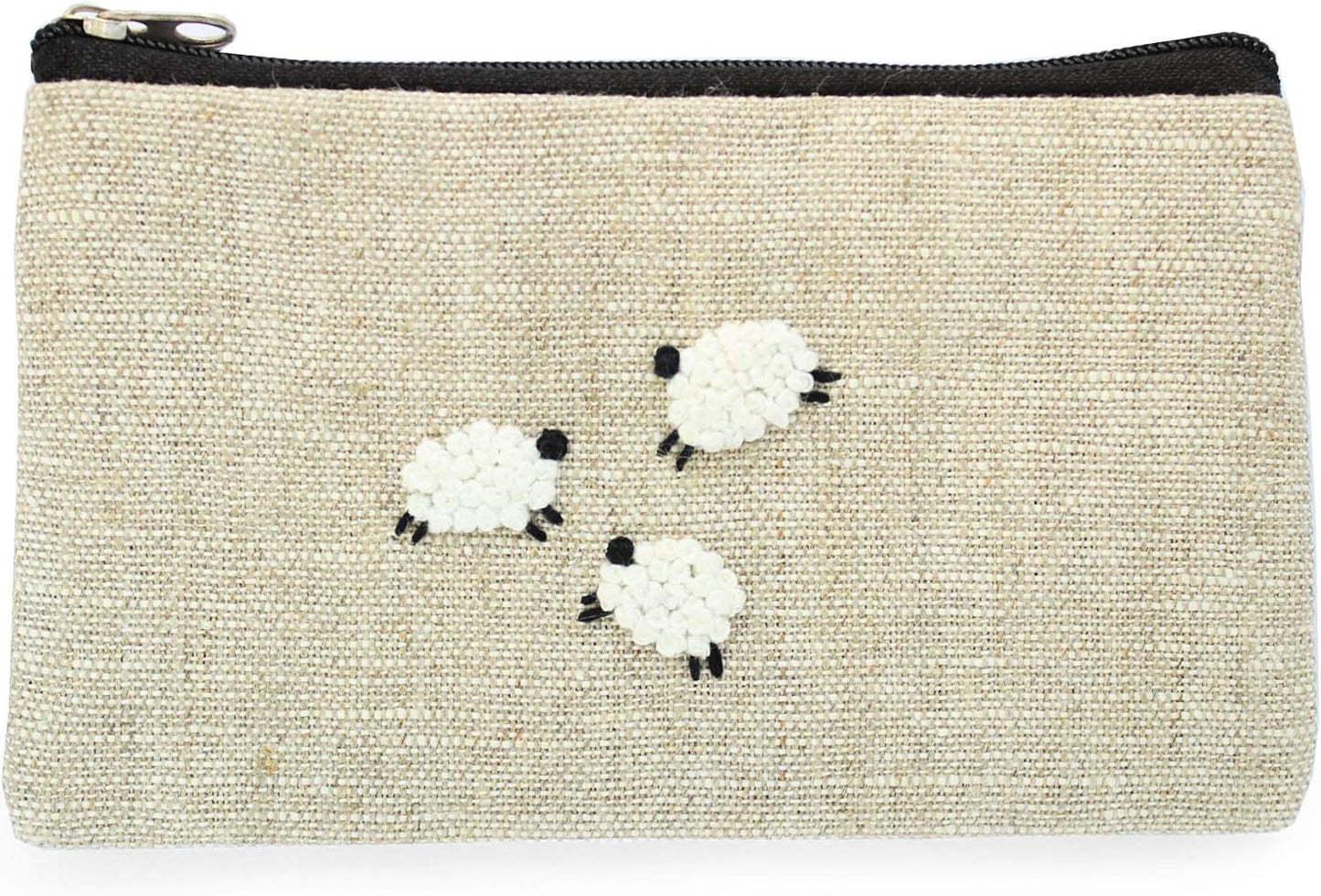 HOTEmbroidered sheep coin purse Small lamb wallet Linen zippered pouch for women Change wallet