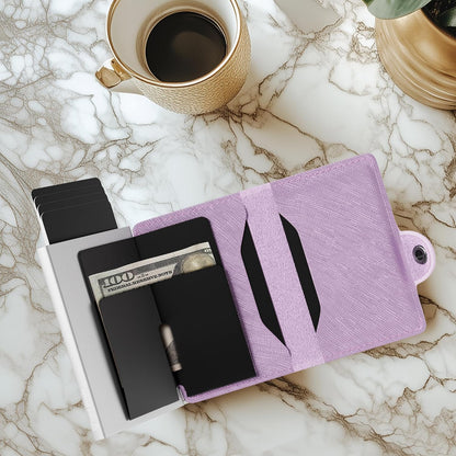 HOTConceal Plus RFID Wallet Women - Light Pink Saffiano Credit Card Holder | Slim Aluminum Women's Wallet Blocks Scanning at 13.56MHz, Holds 4-6 cards with One-Touch Access, Fits Small Purse or Pocket