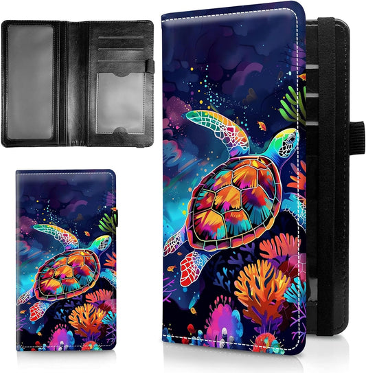HOTLeather Checkbook Covers for Personal Checkbook Check book Holder Cover Wallets for Women Men,RFID-Blocking Slim Checkbook Cover for Duplicate Checks with Elastic Strap,Colorful Turtle