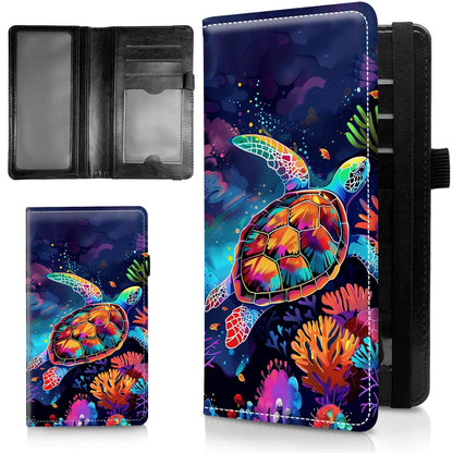 HOTLeather Checkbook Covers for Personal Checkbook Check book Holder Cover Wallets for Women Men,RFID-Blocking Slim Checkbook Cover for Duplicate Checks with Elastic Strap,Colorful Turtle