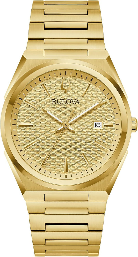 HOTBulova Mens Dress Classic Quartz Two Tone Stainless Steel Watch, Patterned Dial, 39mm