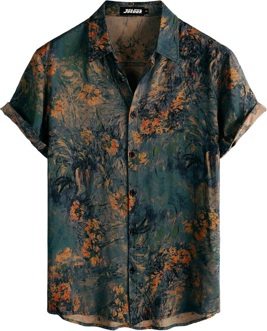 HOTJOTOOK Mens Hawaiian Shirt Short Sleeve Button Down Summer Beach Shirts | Tropical, Vacation, Aloha, Travel, Resort Wear, Cruise Essentials, Vintage, Retro, Casual Stylish, Floral, Hawaii, Button Up