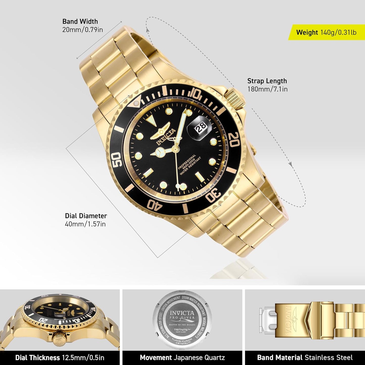 HOTInvicta Men's Pro Diver Quartz Watch with Stainless Steel Strap