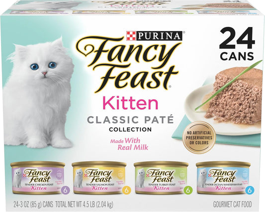 HOTPurina Fancy Feast Tender Ocean Whitefish, Turkey, Chicken and Salmon Feasts Wet Kitten Food Variety Pack - (Pack of 24) 3 oz. Boxes