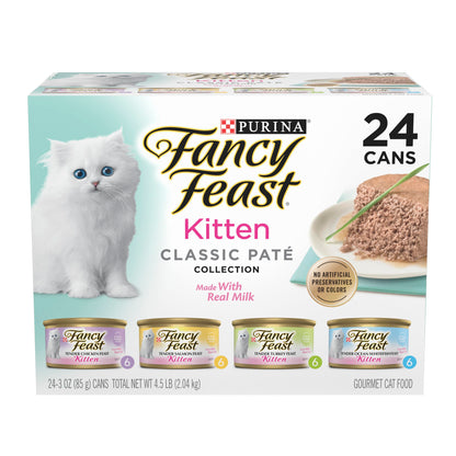 HOTPurina Fancy Feast Tender Ocean Whitefish, Turkey, Chicken and Salmon Feasts Wet Kitten Food Variety Pack - (Pack of 24) 3 oz. Boxes