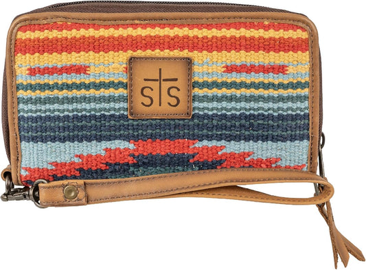 HOTSTS Ranchwear Women's Chaynee Valley Serape Kacy Organizer-Leather Wrist Strap, 32 Card Slots, Secure Zip Closure, Multi