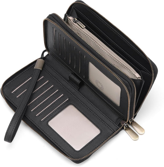 HOTGAEKEAO Wallet for Women Clutch Leather RFID Blocking Wristlet Purse Zip Around Wallets Large Capacity Credit Card Holder