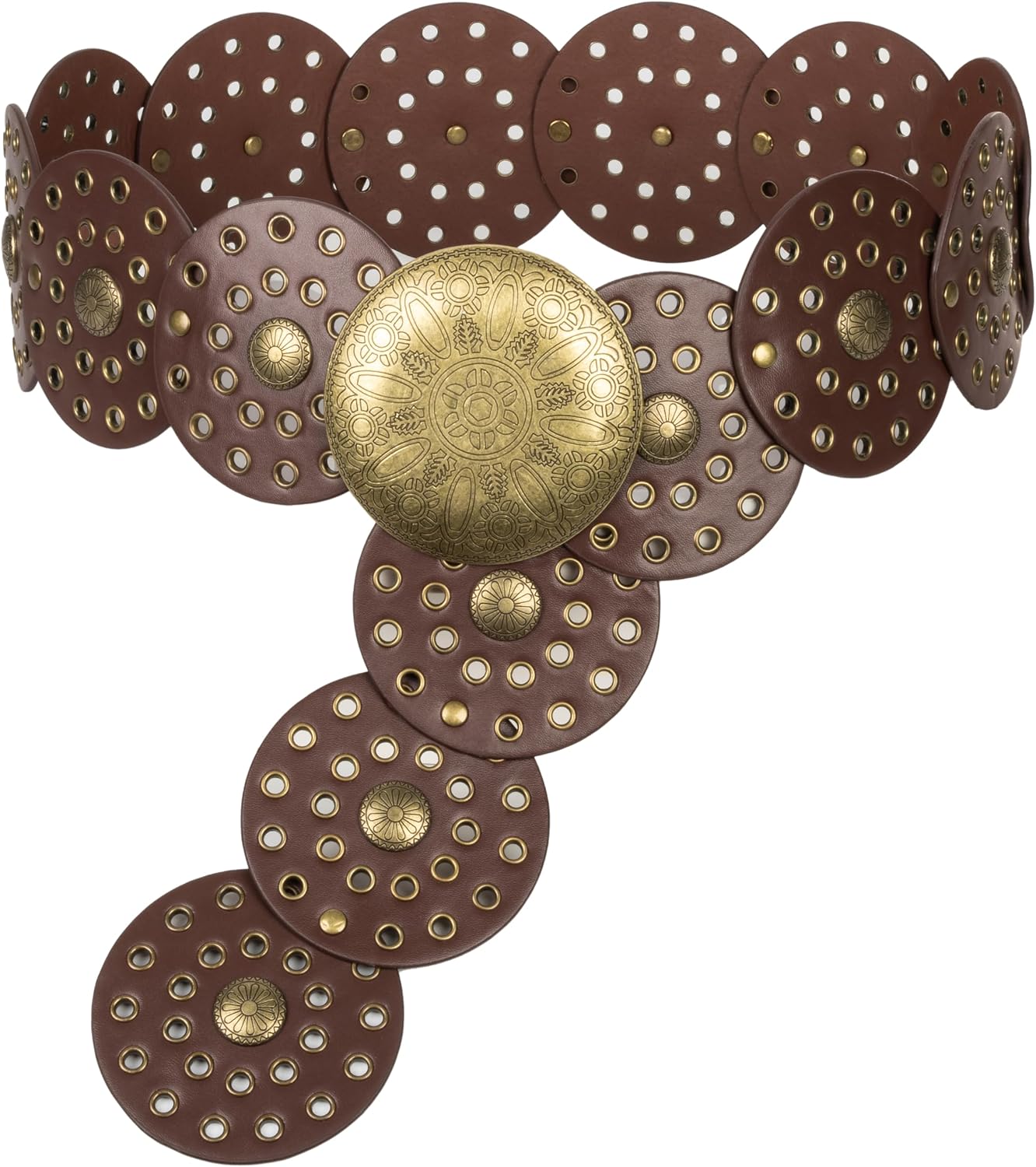 HOTWide Vintage PU-Leather Western-Disc-Concho-Belt Women Boho Cowgirl-Belt