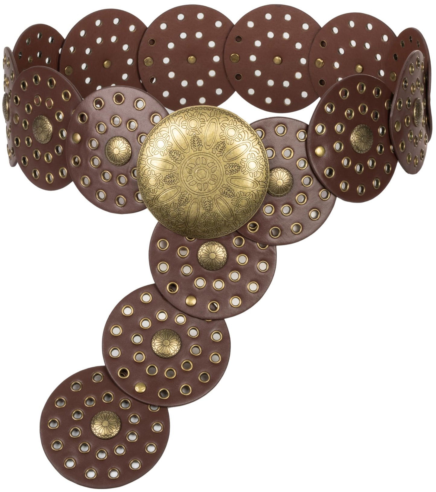 HOTWide Vintage PU-Leather Western-Disc-Concho-Belt Women Boho Cowgirl-Belt