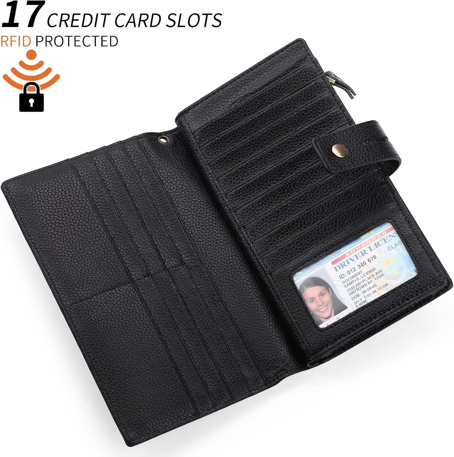 HOTSENDEFN Women's Wallet Large Capacity RFID Blocking Leather Wallets Credit Cards Organizer with Checkbook Holder
