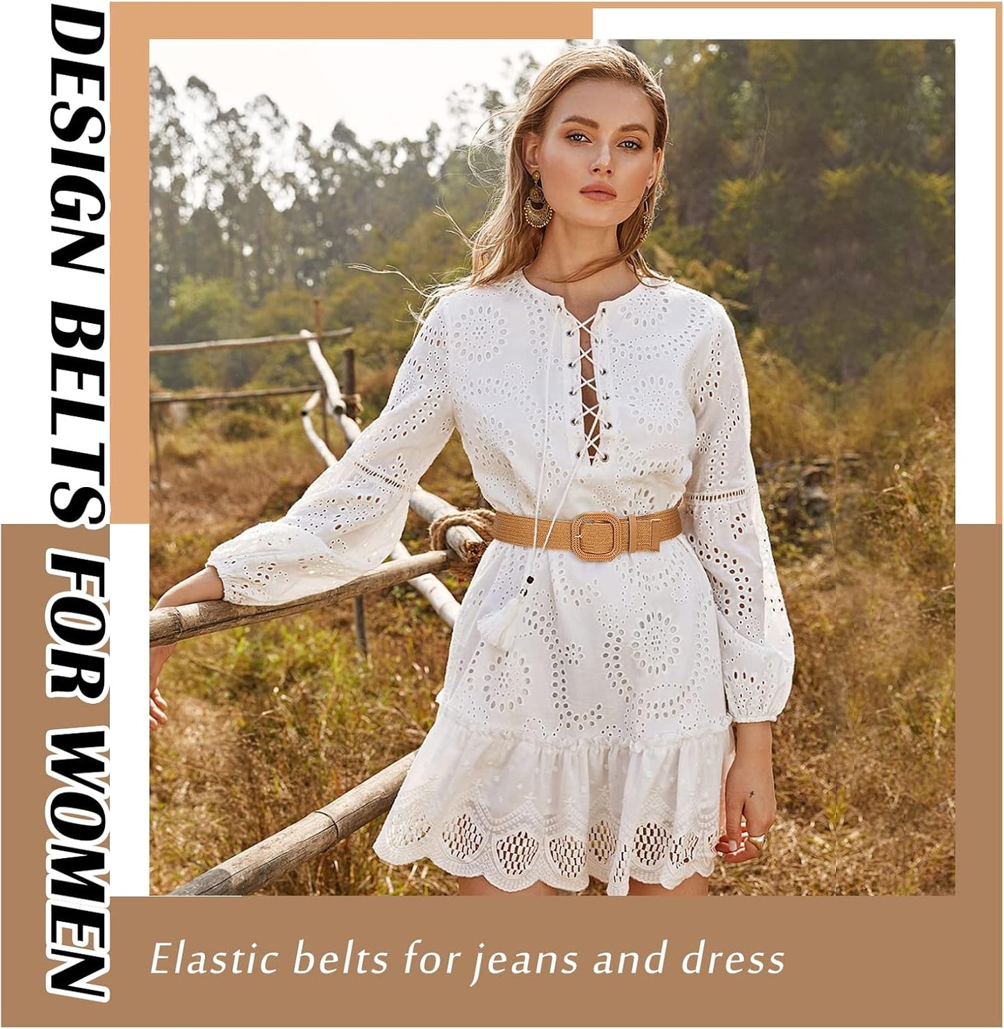 HOTVONMELLI 4 Pack Straw Woven Elastic Stretch Waist Belt for Women Fashion Dress, Boho Braided Women's Belts