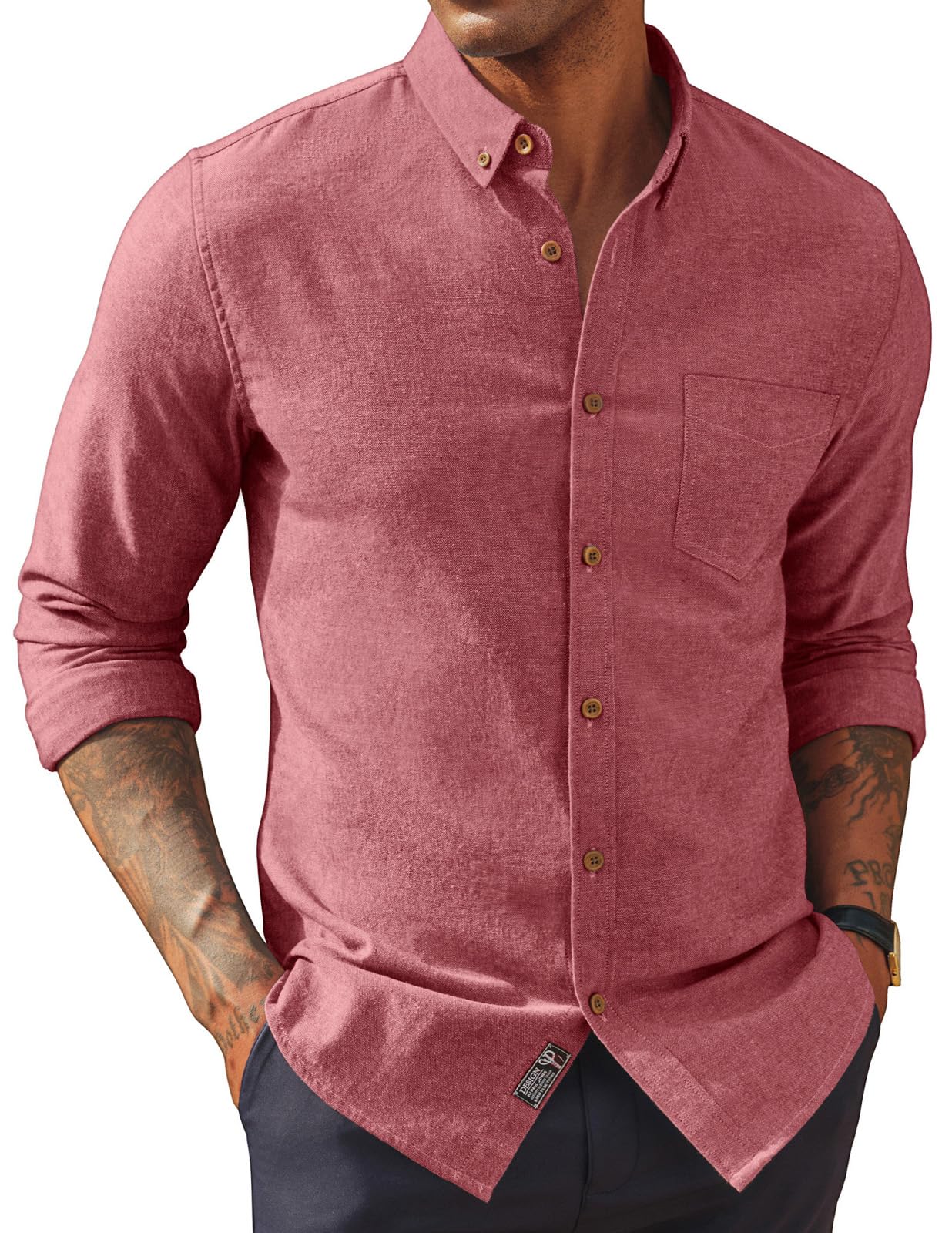 HOTPJ PAUL JONES Mens Dress Shirts Linen Button Down Business Casual Shirts | Long Sleeve, Classic Fit, Cotton Linen, Untucked Shirts for Beach Summer Wedding,Spring Fall Winter, Lightweight with Pocket