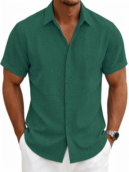 HOTMens Linen Shirts Short Sleeve Casual Shirt Button Down Summer Beach Vacation Tops Men Casual Dress Shirts Breathable