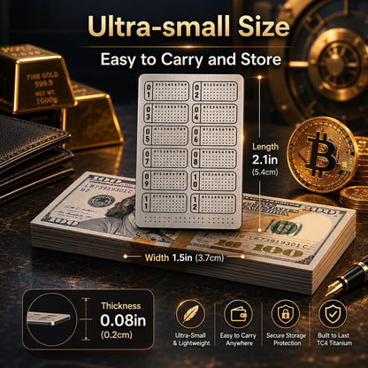 HOTTitanium Crypto Seed Phrase Plate, TC4 Backup, BIP39 12/24 | TC4 titanium alloy, One-piece plate, BIP39 compatible, 12 & 24 words, Tungsten punch, Metal storage case