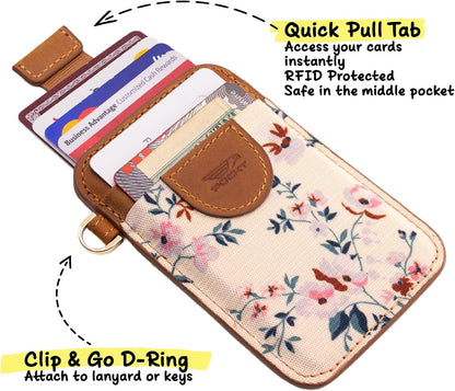 HOTPOCKT Elastic Card Holder Wallet for Women and Men, Genuine Leather Slim RFID Blocking Front Pocket Credit Card Holder, Cute Small Minimalist Wallet | Bloom
