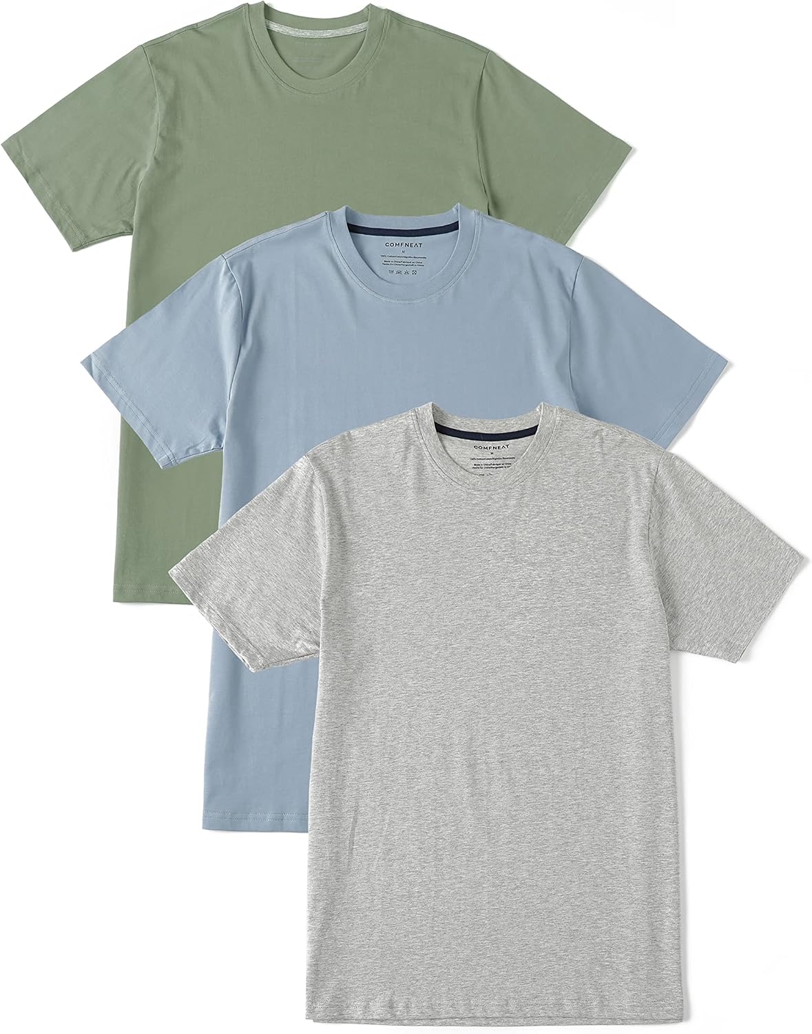 HOTComfneat Men's 3-Pack Lightweight T-Shirts Cotton Crew Neck Regular Fit Solid Tee