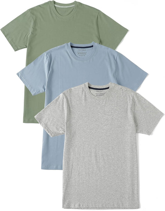 HOTComfneat Men's 3-Pack Lightweight T-Shirts Cotton Crew Neck Regular Fit Solid Tee