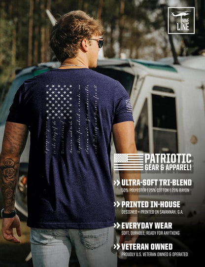 HOTNine Line Pledge of Allegiance Shirt, Patriotic T-Shirts for Men | American Flag Military T Shirt, Freedom USA Veteran Apparel