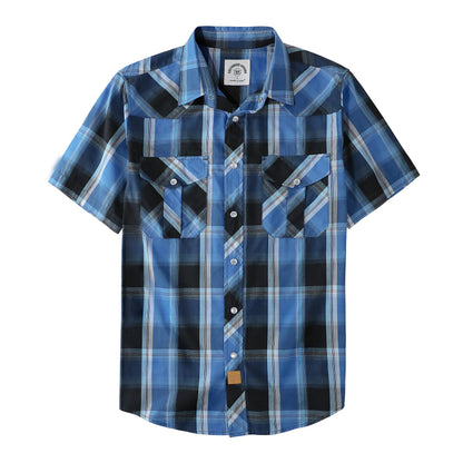 HOTDubinik® Western Shirts for Men Short Sleeve Plaid Pearl Snap Shirts for Men Button Up Shirt Cowboy Casual Work Shirt