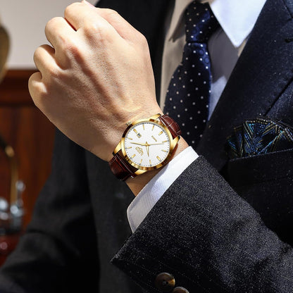 HOTLIGE Watches for Men Waterproof Analog Dress Vintage Chronograph Analog Casual Leather Stainless Steel Unique Quartz Movement Retro Luminous Elegant Men's Wrist Watch Date Display