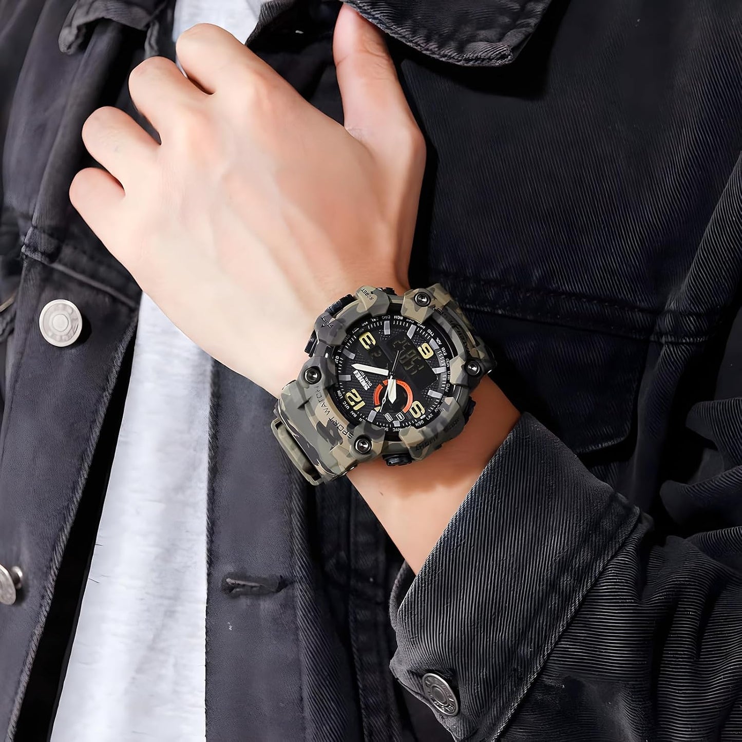 HOTGosasa Men's Large Face Outdoor Sports Watches Military S-Shock Watch Waterproof, Backlight, Alarm, Stopwatch Features - Rugged Wristwatch for Training, Hiking, and Adventure