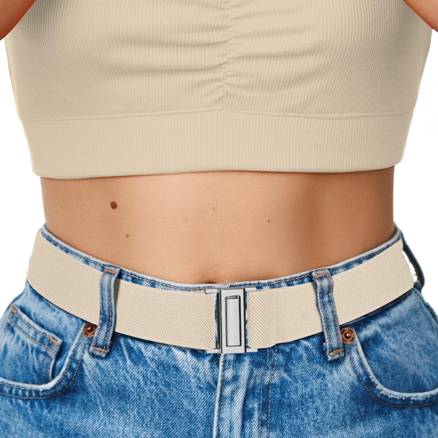 HOTNo Show Elastic Belts for Women with Invisible Flat Buckle Stretch Web Strap Belt for Jeans Pants Dresses