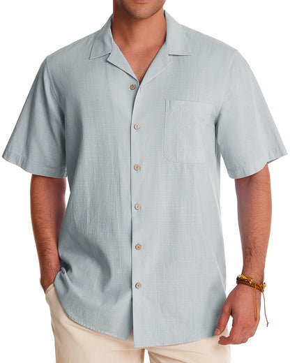 HOTAlimens & Gentle Mens Linen Shirts Cotton Hawaiian Shirts Short Sleeve Button Down Shirts Casual Summer Beach Tops