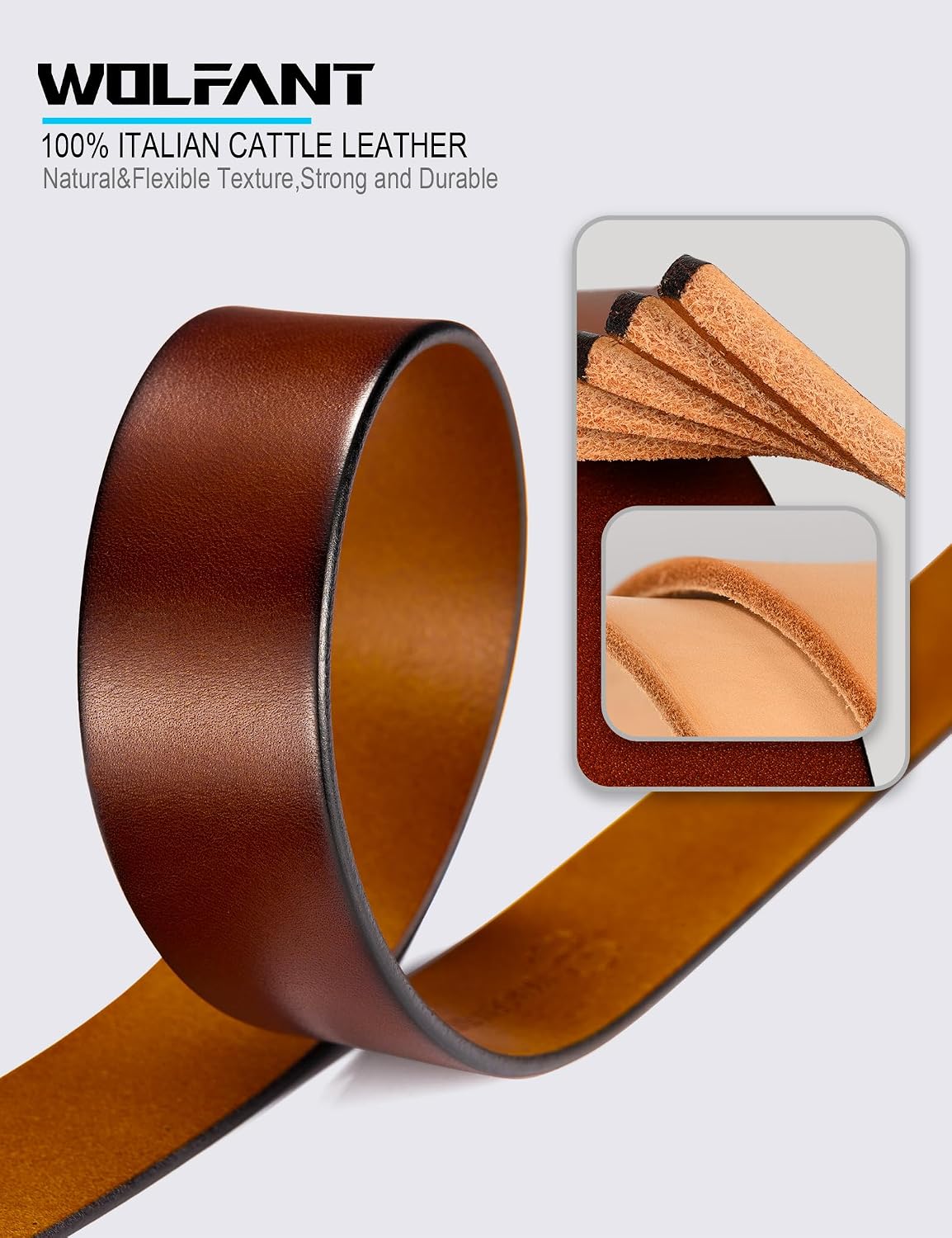 HOTWOLFANT 1.5" Full Grain Leather Belt for Men in Gift Box,100% Italian Real Solid Leather