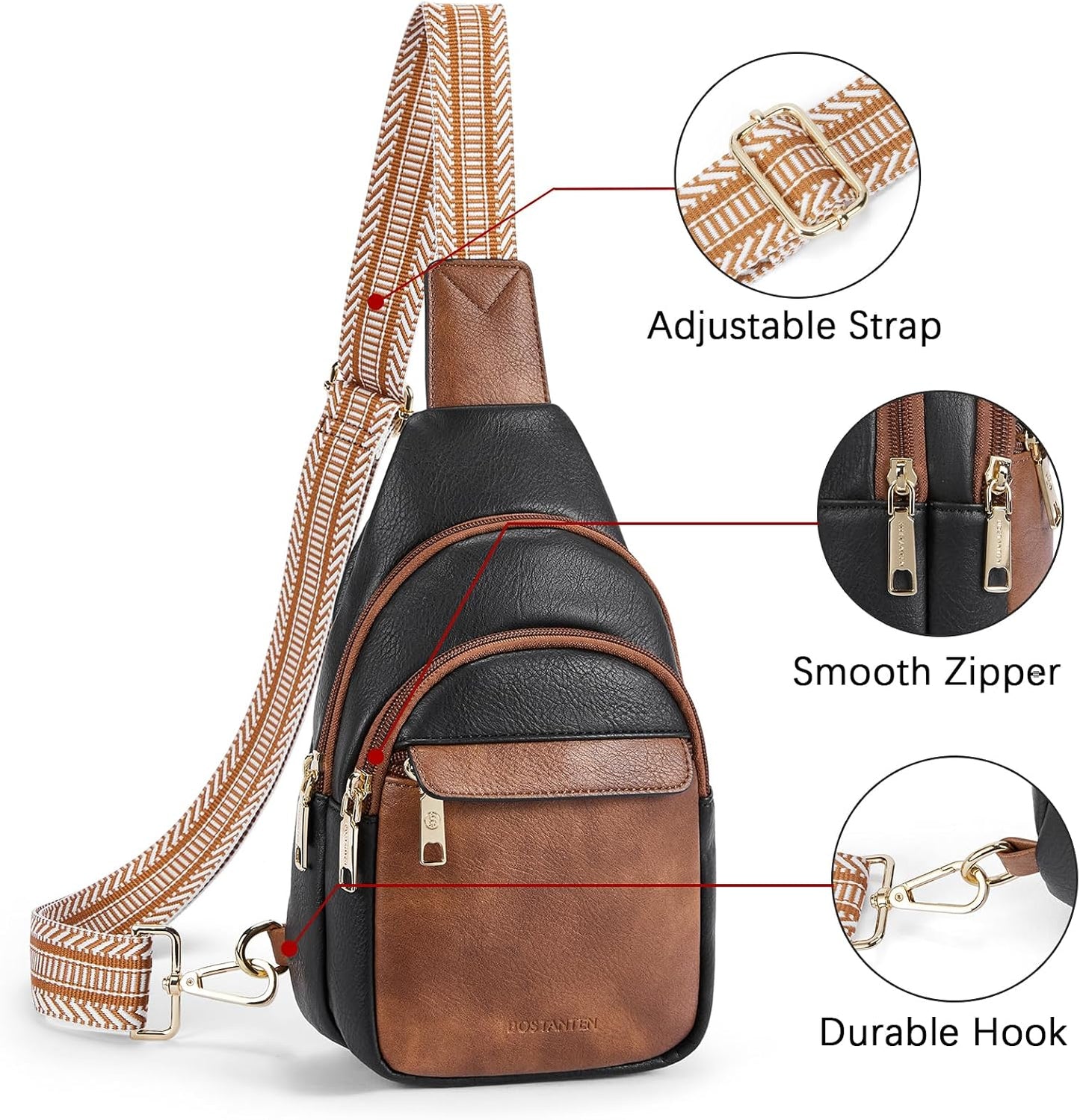 HOTBOSTANTEN Sling Bag for Women Leather Crossbody Bags Fanny Pack Chest Bag for Travel