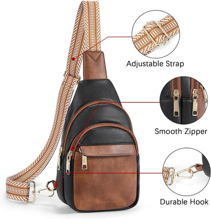 HOTBOSTANTEN Sling Bag for Women Leather Crossbody Bags Fanny Pack Chest Bag for Travel