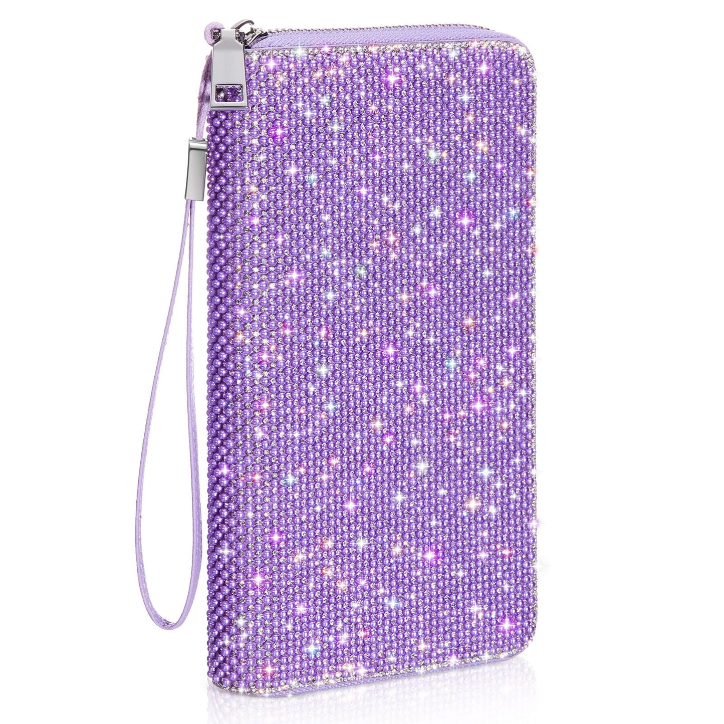 HOTMotiMind Silver Bling Gift Glitter Sparkly Wallet for Women Rhinestone/Pearl Wallet RFID Blocking Phone Purse Gifts for Mother's Day (Rhinestones)
