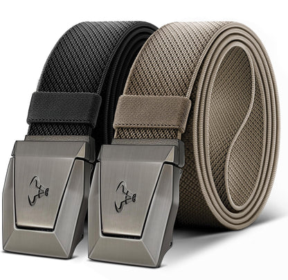 HOTBULLIANT Men Tactical Belt 2 Pack,Stretch Western Rigger Web Belt For Cowboy Military Heavy Duty 1.5"-Cut For Fit | Smooth Sliding | Adjustable for Precise Fit | Tailored Size | Rugged Nylon for Heavy Duty, hiking, Hunting