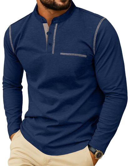 HOTSailwind Men's Henley Shirts Long Sleeve Button T-Shirt Casual Stylish Cotton Pullover Shirt with Pocket