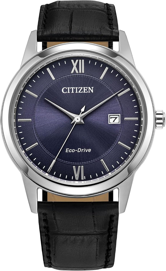 HOTCitizen Men's Classic Eco-Drive Leather Strap Watch, 3-Hand Date