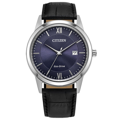 HOTCitizen Men's Classic Eco-Drive Leather Strap Watch, 3-Hand Date