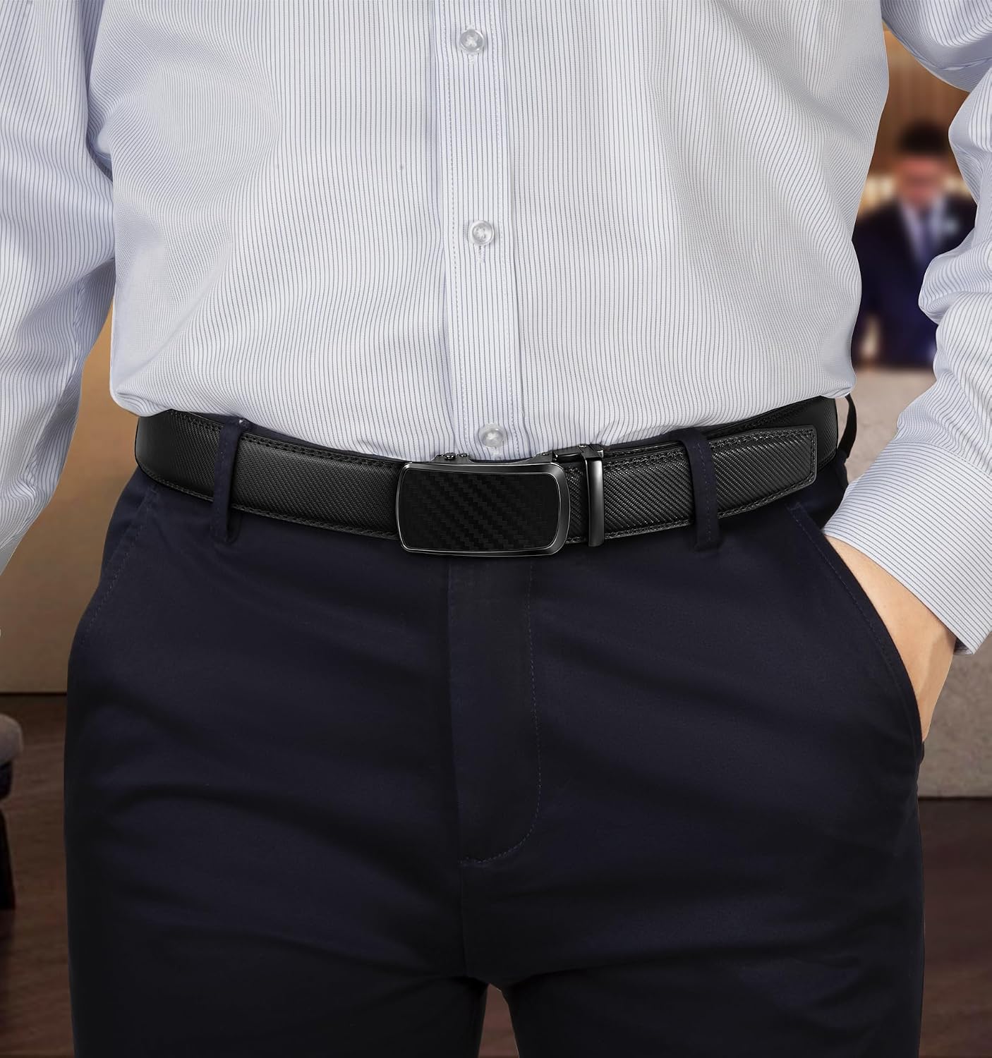 HOTKEMISANT Ratchet Belt For Men 2 Pack,Slide Leather Belt Adjustable For Gift Men Dress Casual Pants Jeans-Cut For Fit