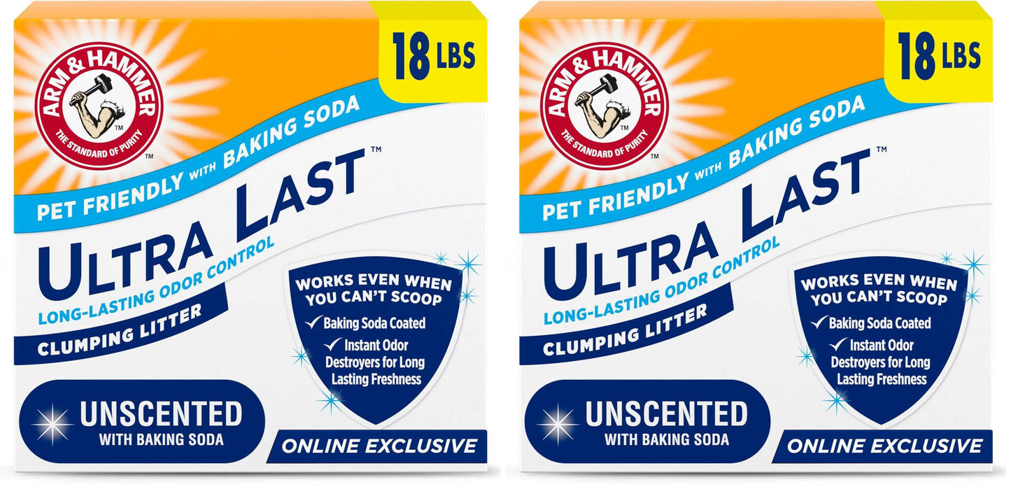 HOTARM & Hammer Ultra Last Clumping Cat Litter, Unscented, MultiCat, 18 Lbs | Clumping Formula, 99% Dust Free, Pet Friendly, Baking Soda Odor Control