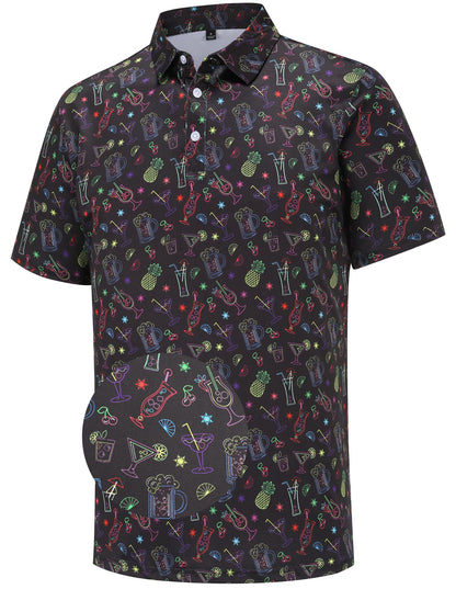 HOTMens Golf Polo Shirts Short Sleeve Performance Moisture Wicking Dry Fit Casual Print Funny Golf Polo Shirts for Men