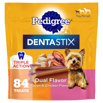 HOTPedigree Dentastix Small & Toy Breed Dog Dental Treats, Fresh, 102 Count | Triple action dental care, reduces tartar, cleans teeth, freshens breath, for dogs 7-22 lbs, no added sugar/fillers