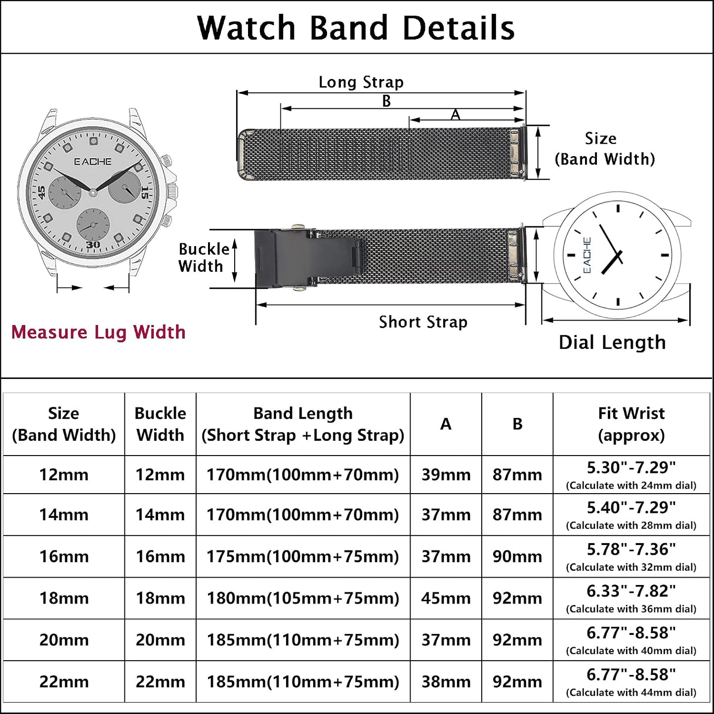 HOTEACHE Stainless Steel Mesh Watch Band for Men Women, Quick Release Mesh Watch Straps 12mm 14mm 16mm 18mm 20mm 22mm