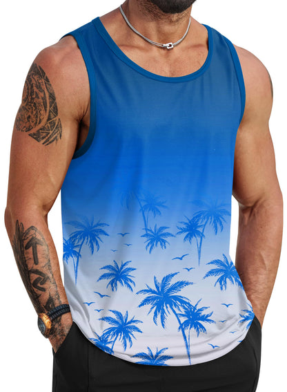 HOTVOGSTART Mens Hawaiian Beach Tank Tops Summer Vacation Muscle Top Graphic Sleeveless Shirts (S-3XL)