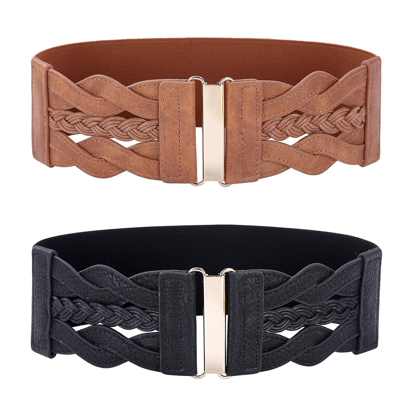 HOTGRACE KARIN Wide Belts for Women Elastic Waist Belt | 3 inch wide stretchy waistband, Woven design, Golden buckle, For dresses skirt, Vintage casual boho western style