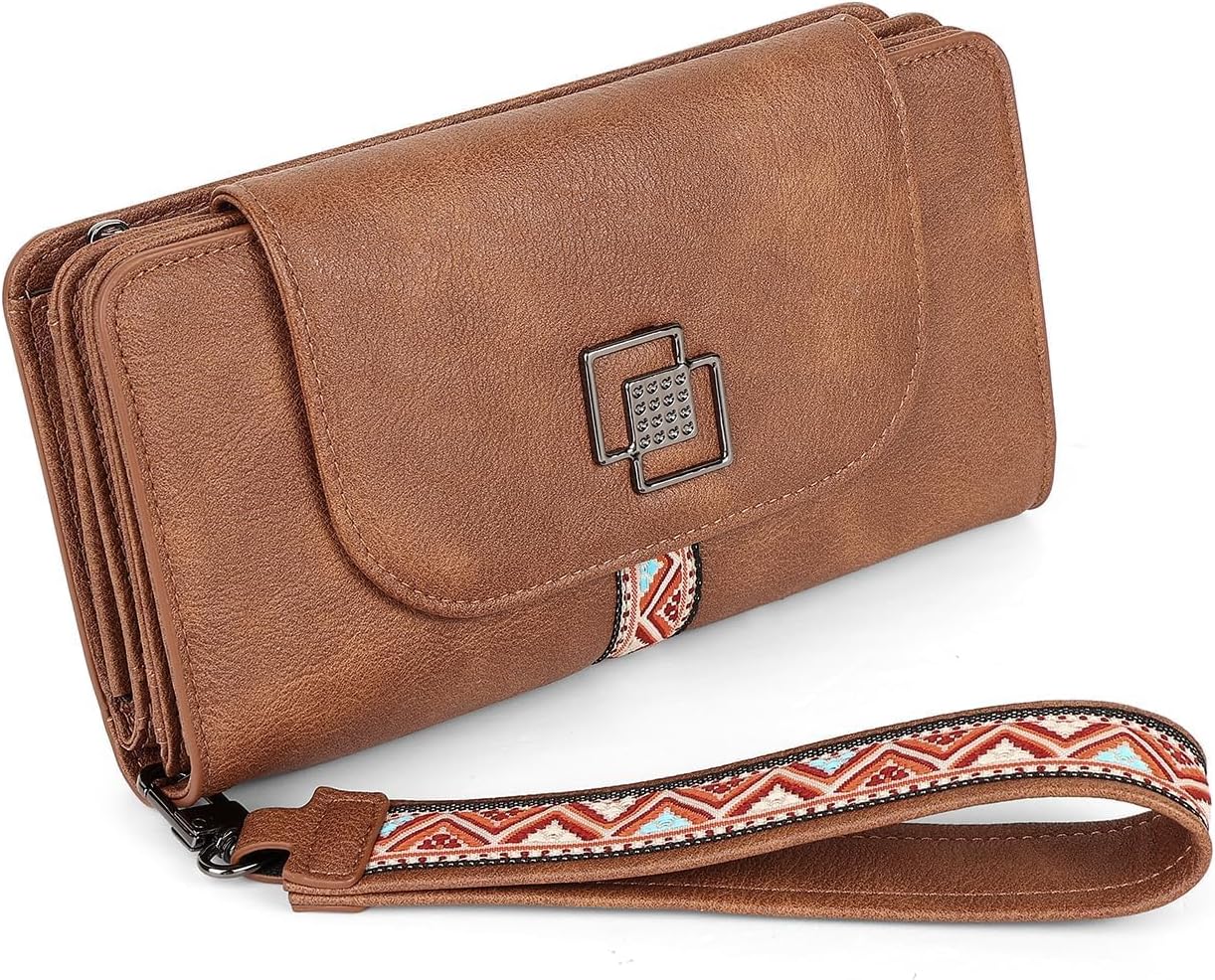 HOTFADEON Leather Wallets for Women, Designer Large RFID Blocking Trifold | Wristlet Purse with Credit Card Holder Organizer, Enough Slots to Accommodate Credit Cards, Ideal Gift for Daily, Travel