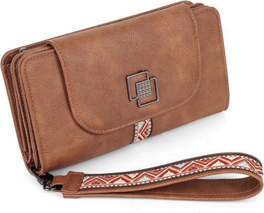 HOTFADEON Leather Wallets for Women, Designer Large RFID Blocking Trifold | Wristlet Purse with Credit Card Holder Organizer, Enough Slots to Accommodate Credit Cards, Ideal Gift for Daily, Travel