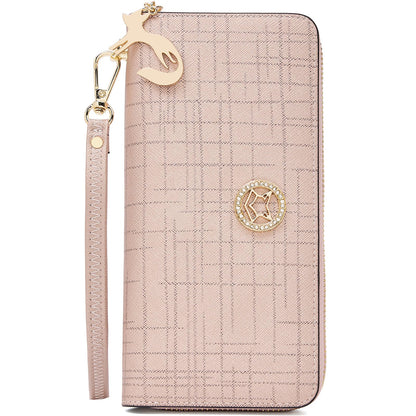 HOTFOXLOVER Wallets for Women RFID Blocking Embroidery Leather Women's Wallet Zip Wristlet Clutch(Apricot)