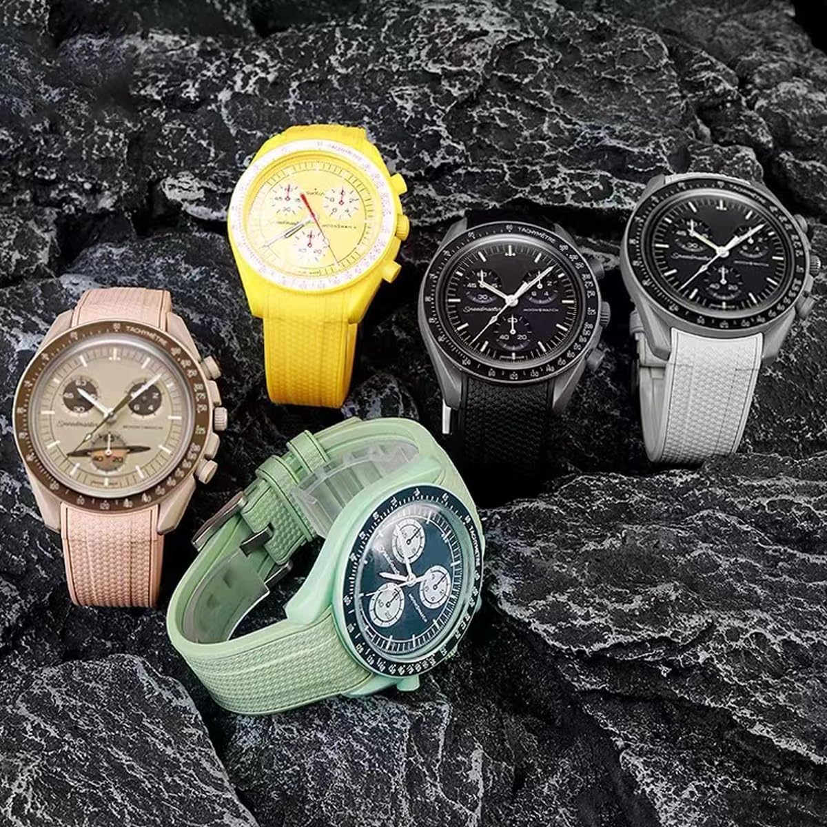 HOTBands for Moonswatch Watch Rubber for Omega x Swatch MoonSwatch 20mm Rolex Seiko Watch Silicone Men with Stainless Steel Replacement Bracelet Original Bracelet Omega x Swatch MoonSwatch Speedmaster